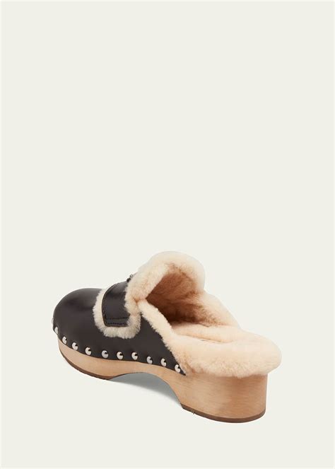 prada pink clogs - Prada shearling clog.